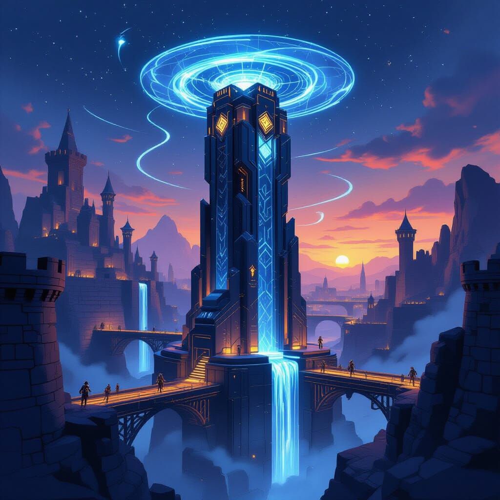 Arcane Tower Skyscraper in Futuristic Fantasy City
