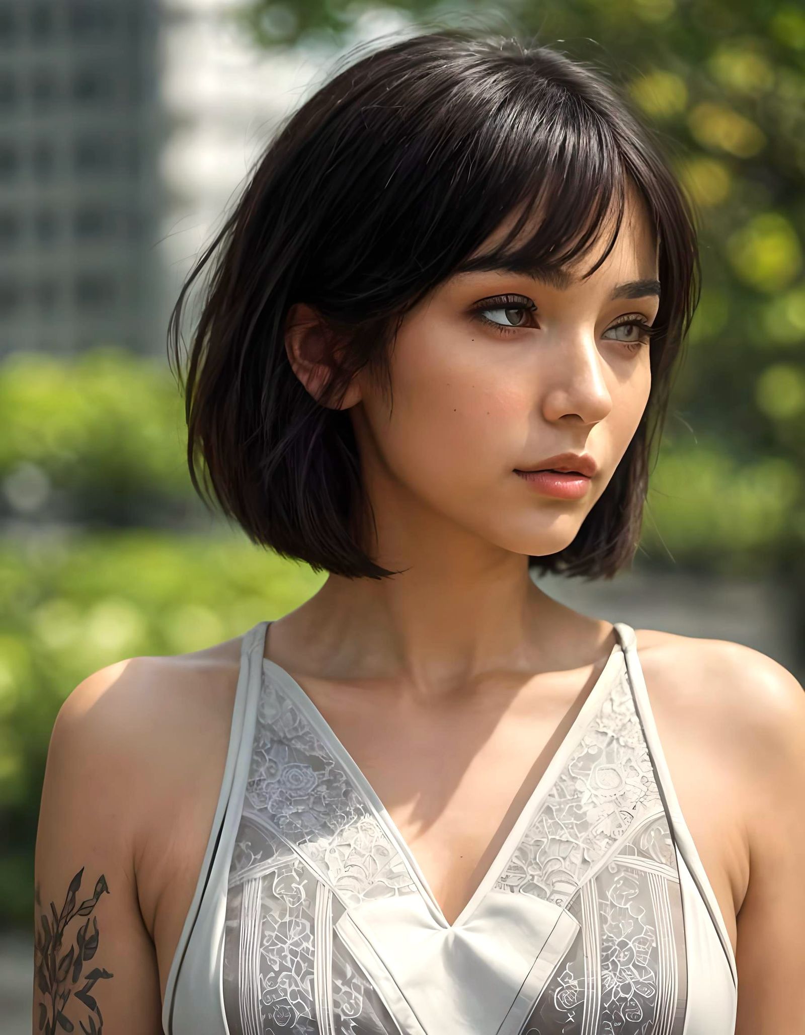 Portrait of Woman with Tribal Tattoos in City