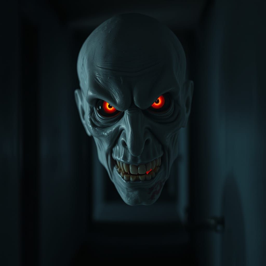 Eerie Ghostly Face Emerging from Shadows