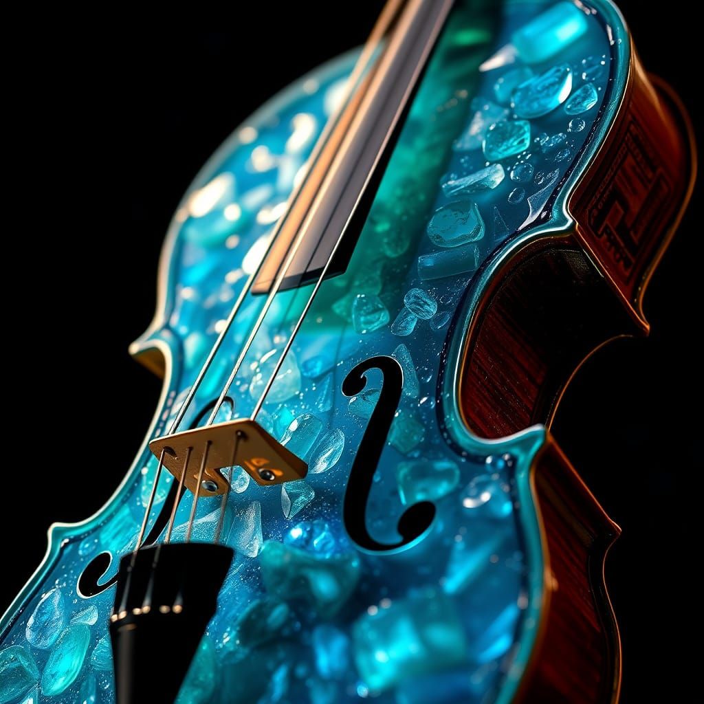 Sea Glass Violin in Hyperrealistic Splash Art Style