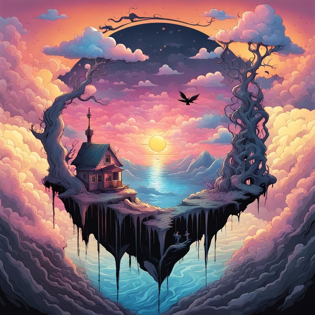 Magical Stormy Sunrise T-Shirt Design in 3D Vector Art