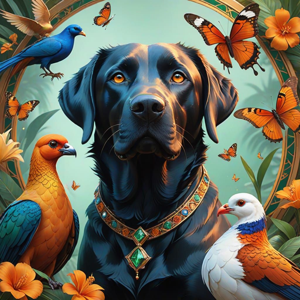 Vibrant Digital Art Portrait of Two Labrador Retrievers in T...