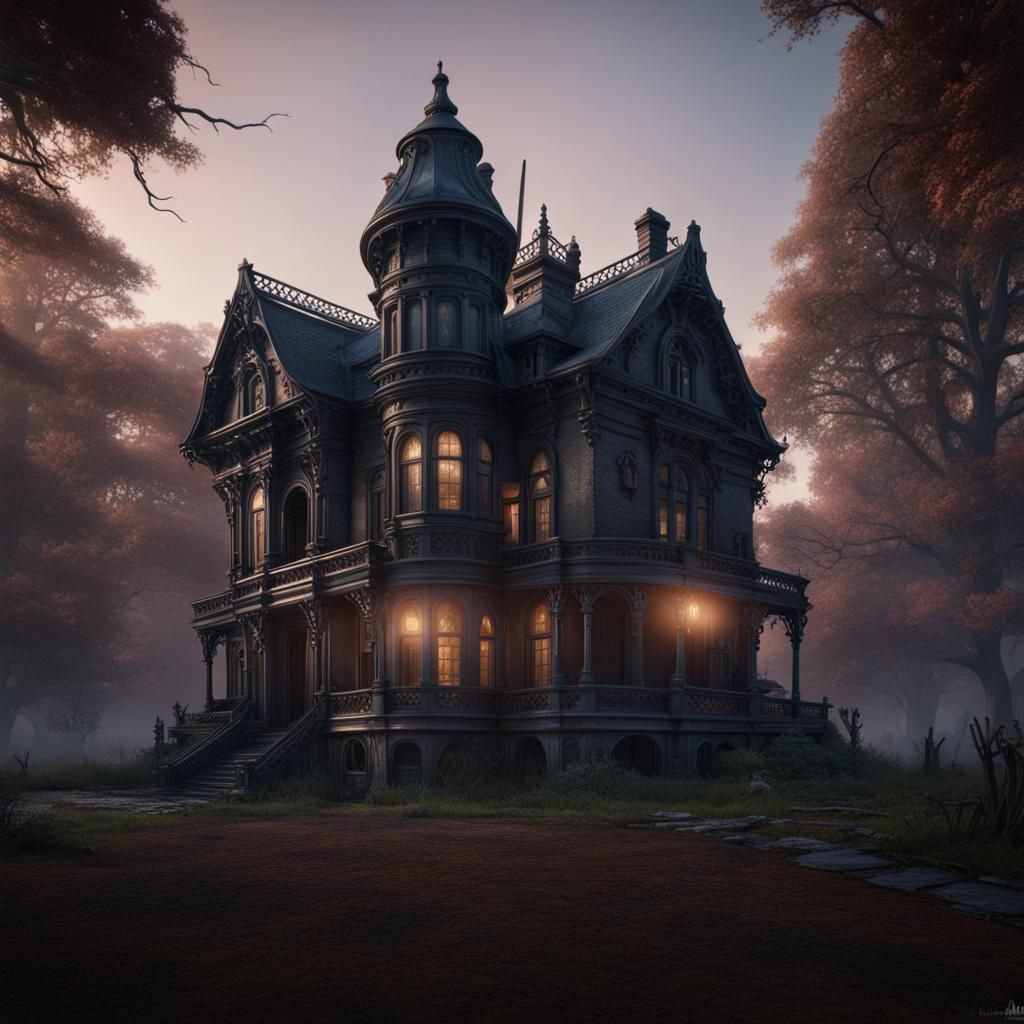 Haunted Victorian Mansion in a Creepy Forest