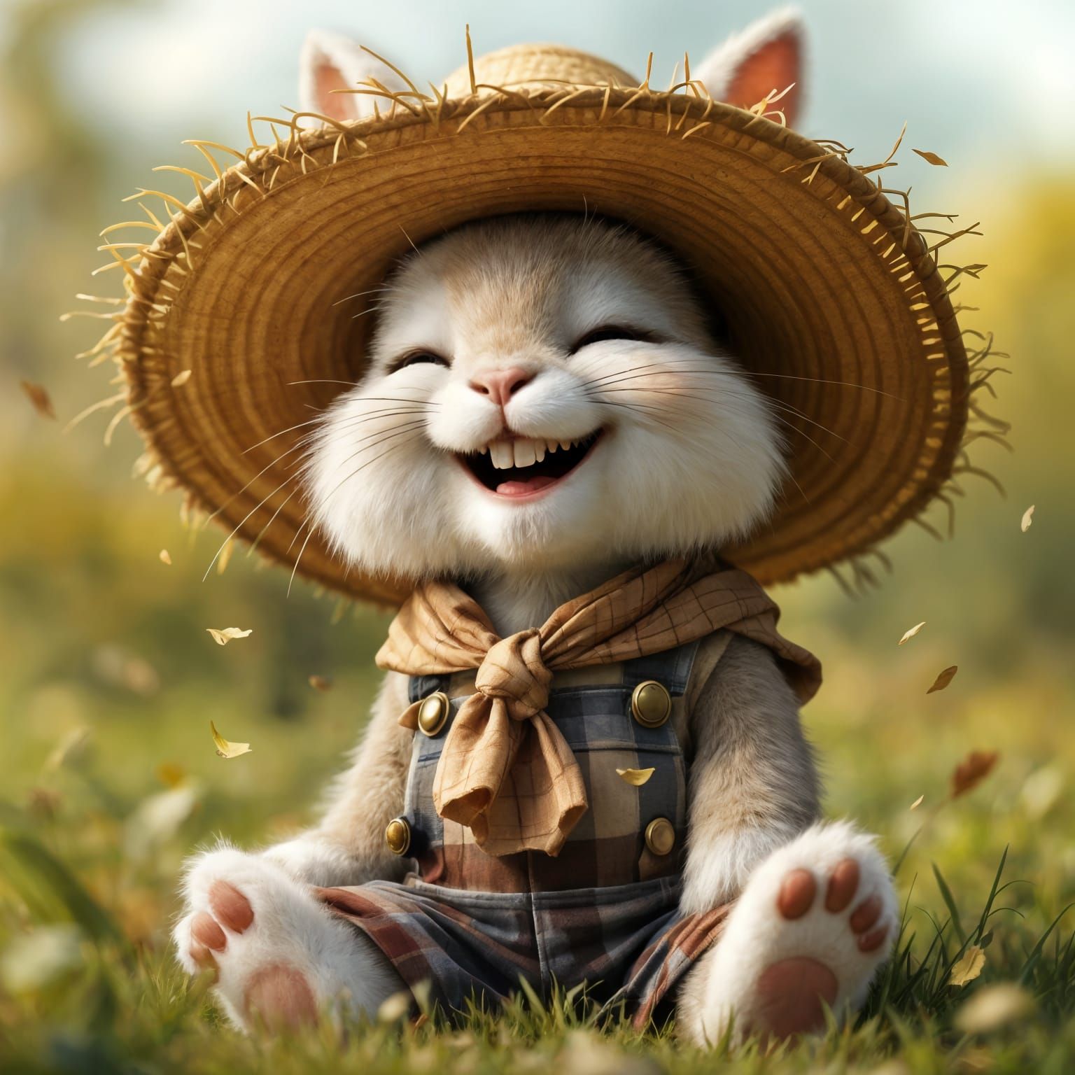 Laughing Bunny in Overalls in Meadow