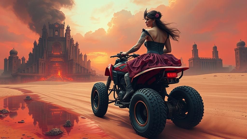 Cyberpunk Southern Belle Rides Through Apocalyptic Gothic Fa...
