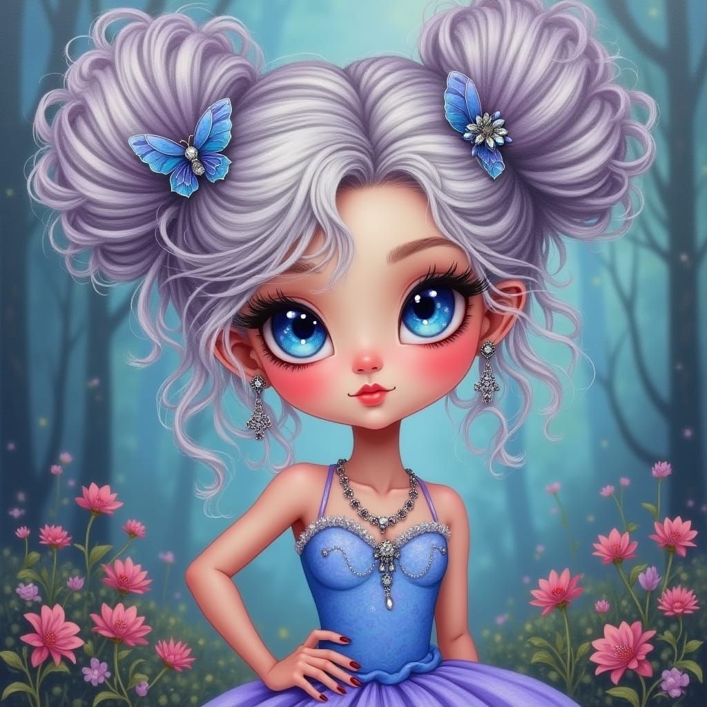 Whimsical Woman in Pastel Forest Children's Book Style