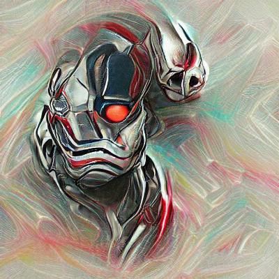 Menacing Red-Eyed Robot in Dark Setting