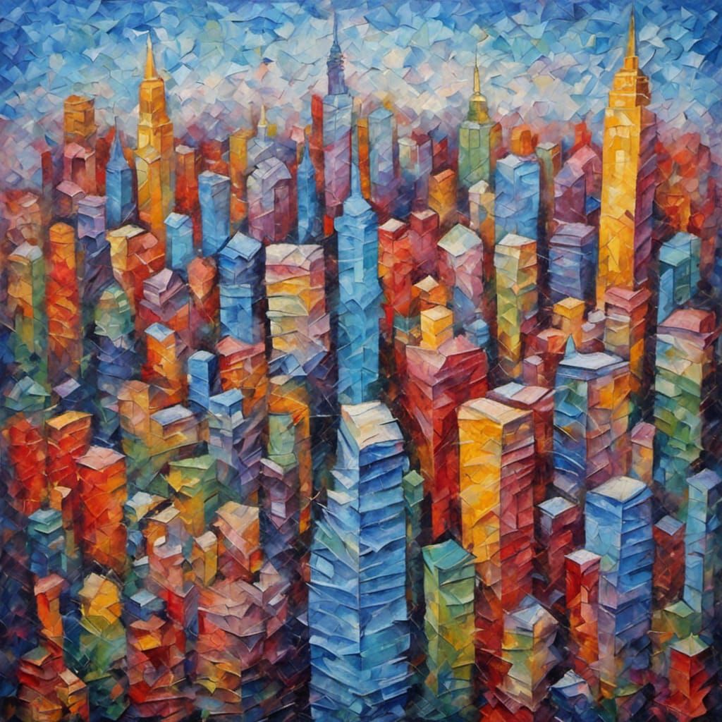 Origami New York City in Expressionist Style