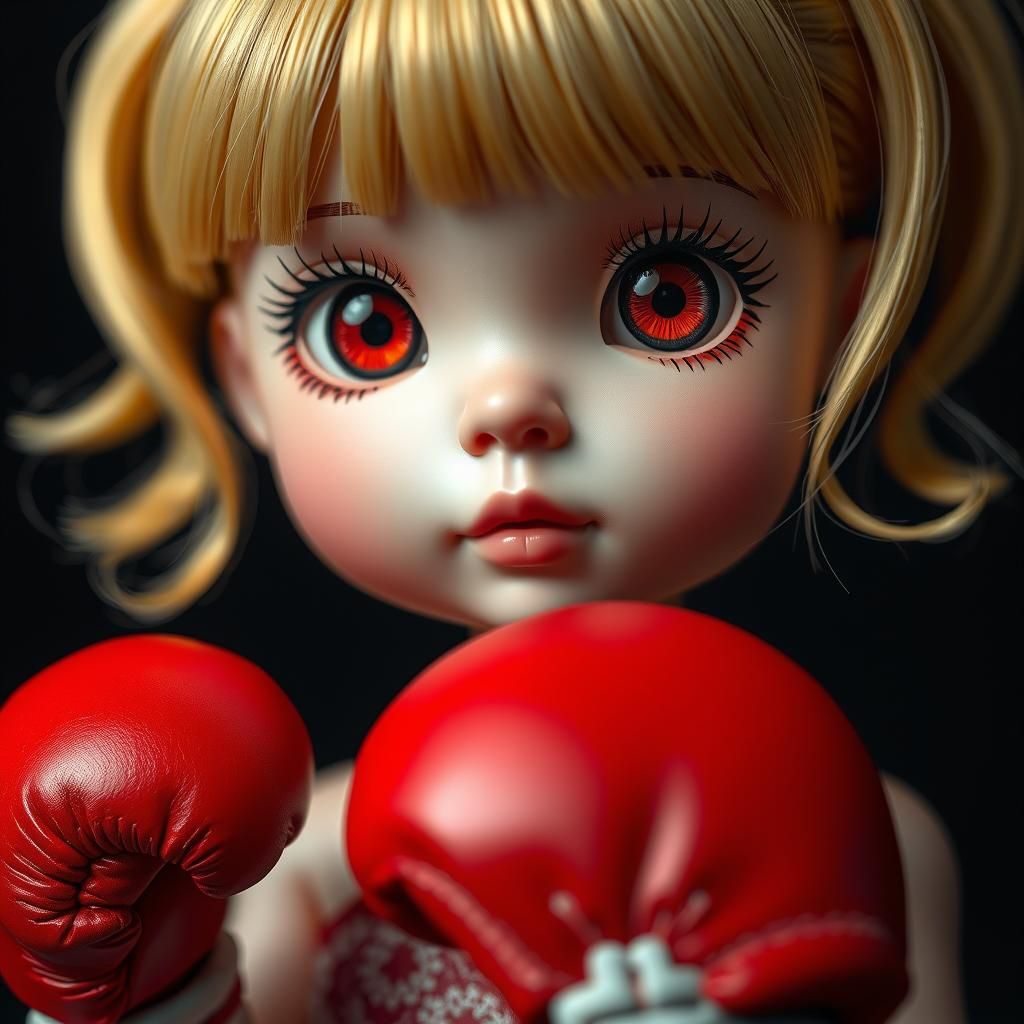Doll Portrait with Boxing Gloves, Hyper-Realistic CG Art
