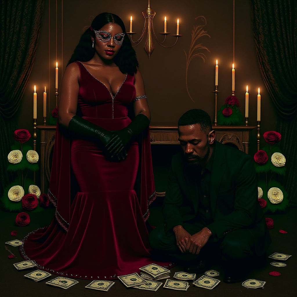 Regal Black Woman in Candlelit Room