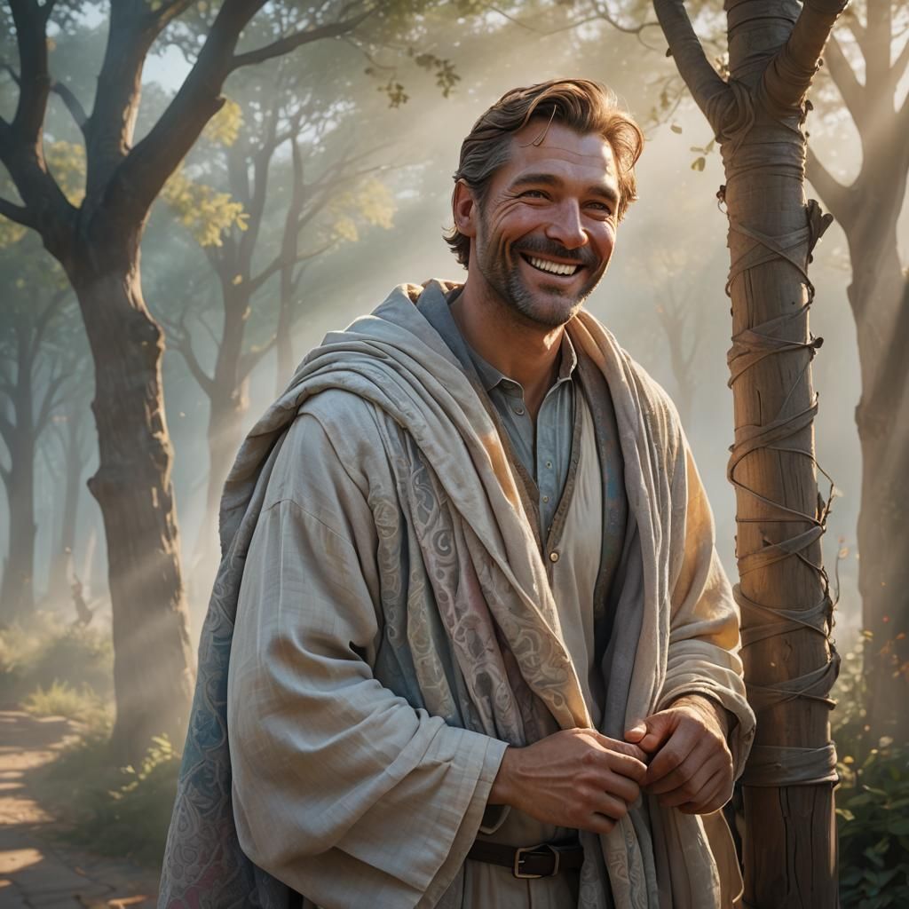 Smiling Man with Bedpost: Concept Art Portrait