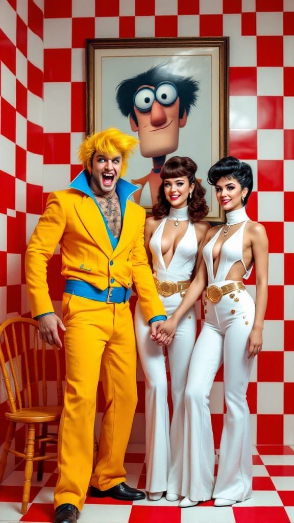 Retro Characters in Checkerboard Scene