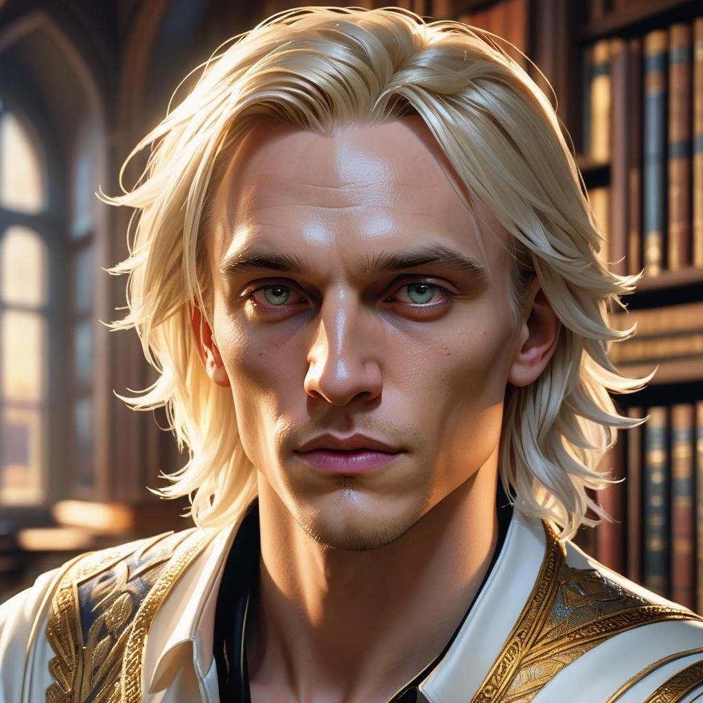 Draco Portrait in Library, Digital Art