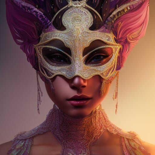 Detailed Masquerade Ball Portrait in Art Nouveau Style