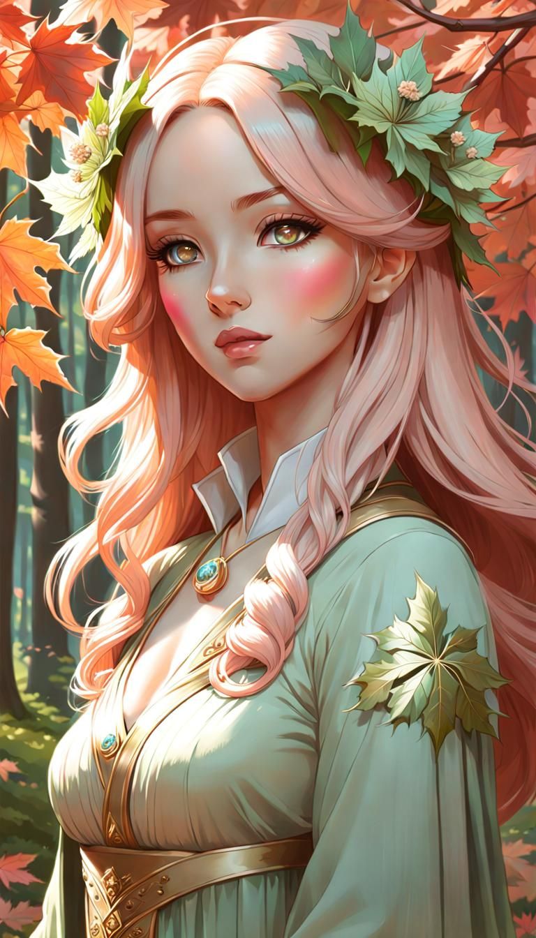 Flower Priestess in Spring Forest, Manga Pencil Sketch