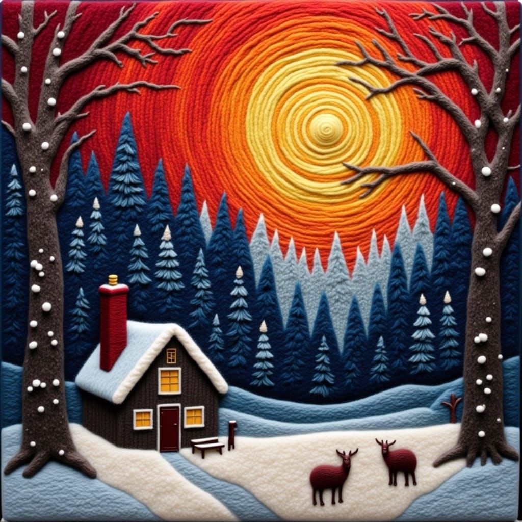 Surreal Wooly Tapestry Winter Landscape