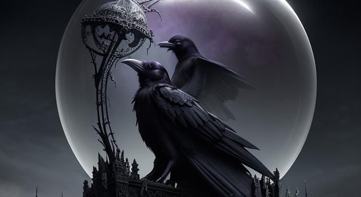 Raven in Glass Sphere: Tim Burton Fantasy World