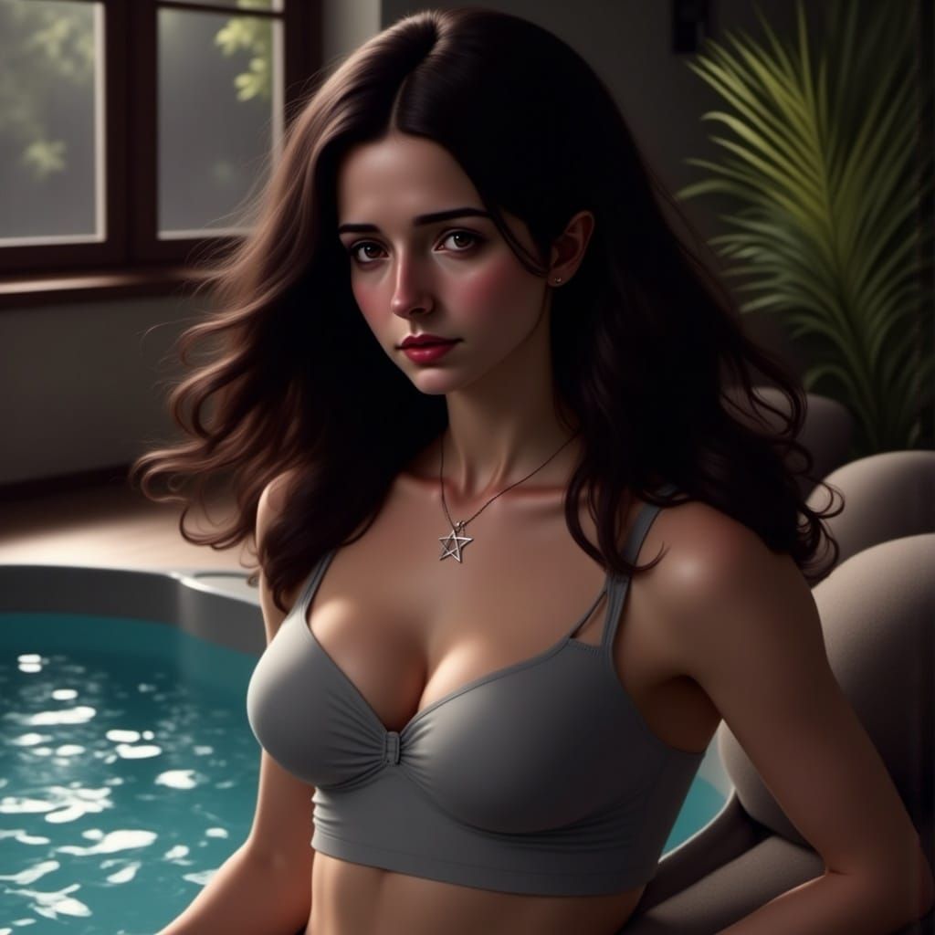 Jewish Woman in Hot Tub: Hyperrealistic Cinematic Portrait
