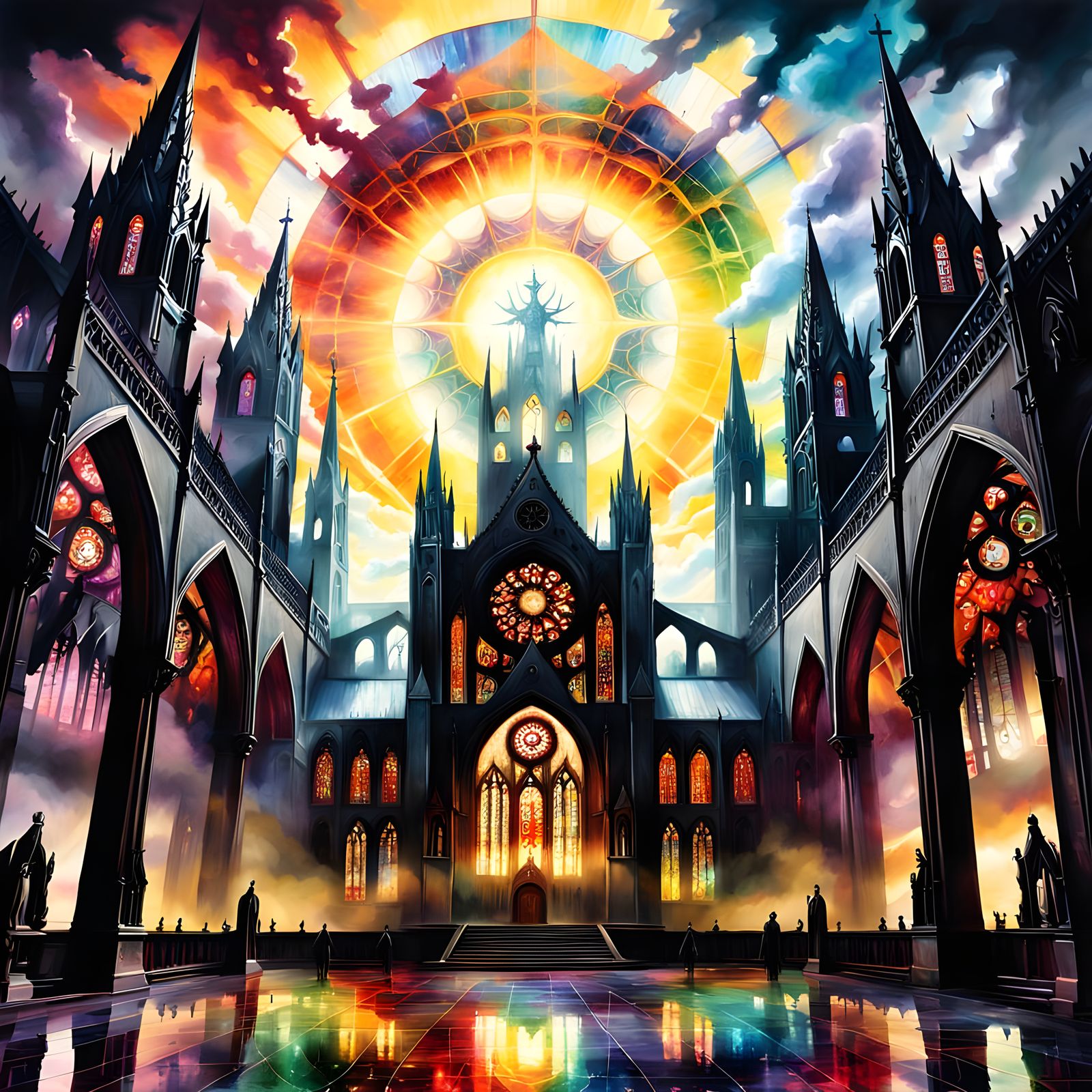 Ethereal Cathedral of Light and Shadow in Surrealistic Gothi...