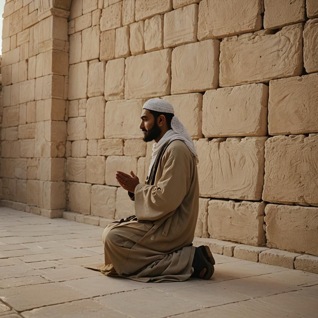 Muslim Praying in Al Aqsa Mosque at Sunset
