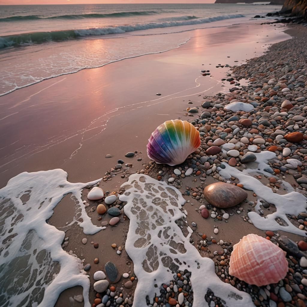 Rainbow Shell at Sunset on Irish Shore
