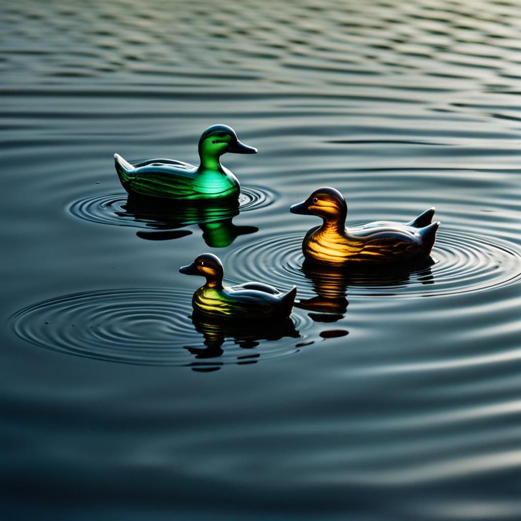 Glass Ducks on Bioluminescent Ocean Photograph