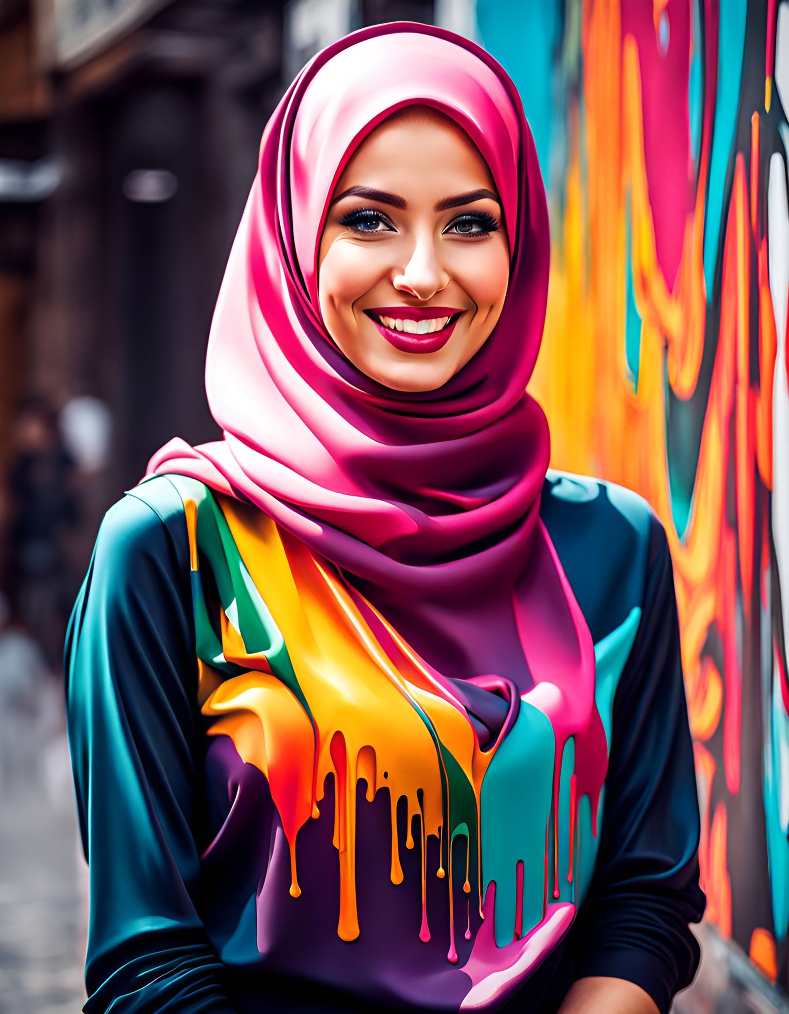 Elegant Hijabi Woman in Street Art Style