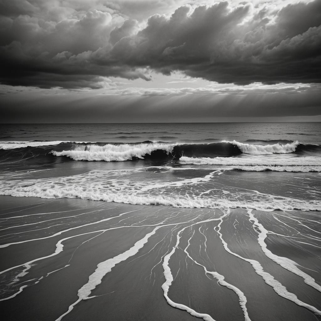 Dramatic Monochrome Seascape with Moody Sky