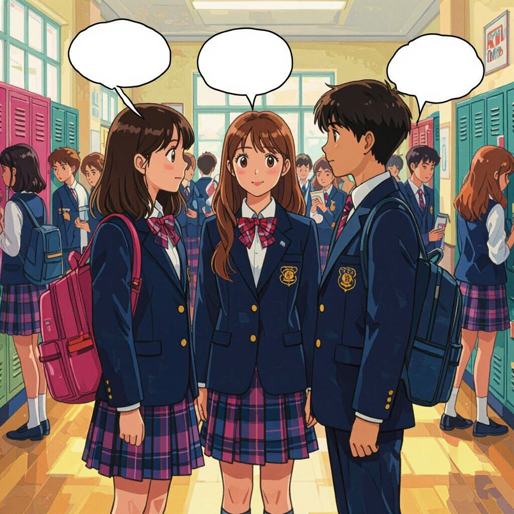 Schoolchildren Chatting in School Hallway