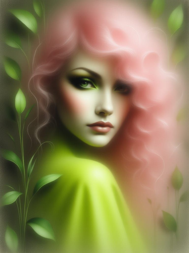 Surreal Woman With Pink Hair in Soft Focus