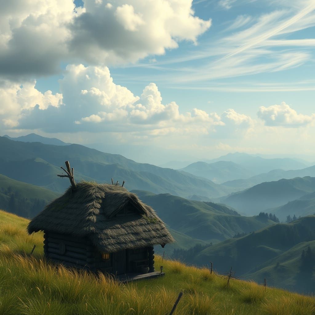 Rustic Hut in a Serene Emerald Valley