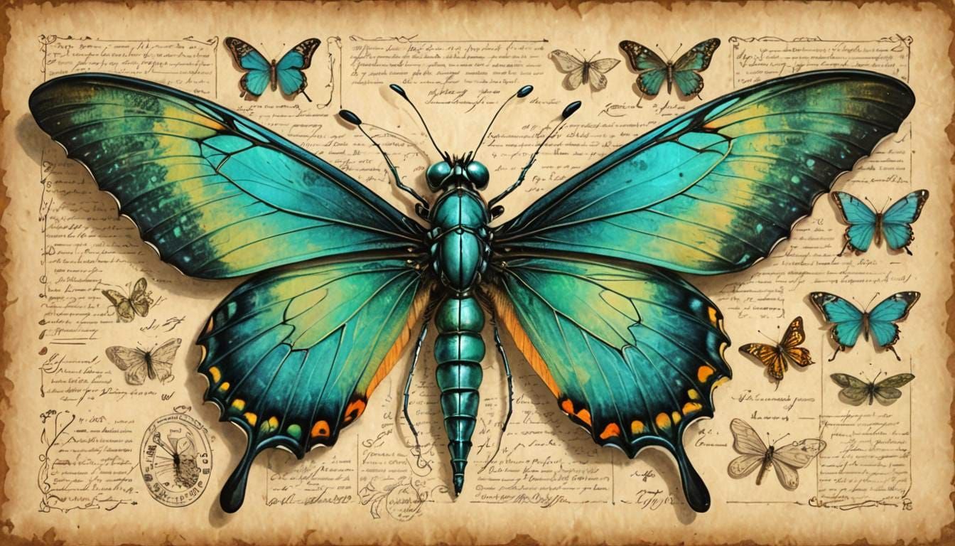Iridescent Butterfly: Vintage Anatomical Drawing