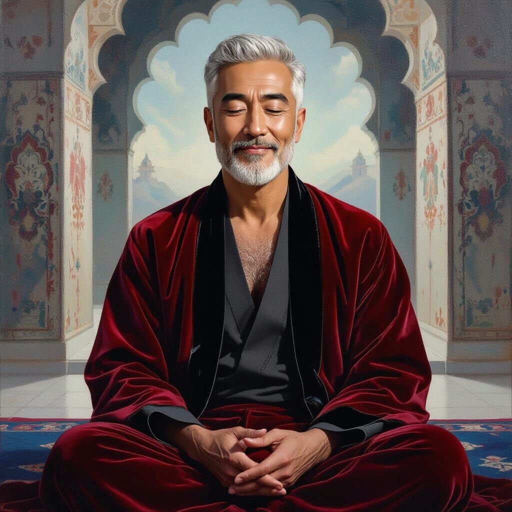 Serene Elder's Portrait in Cosmic Temple
