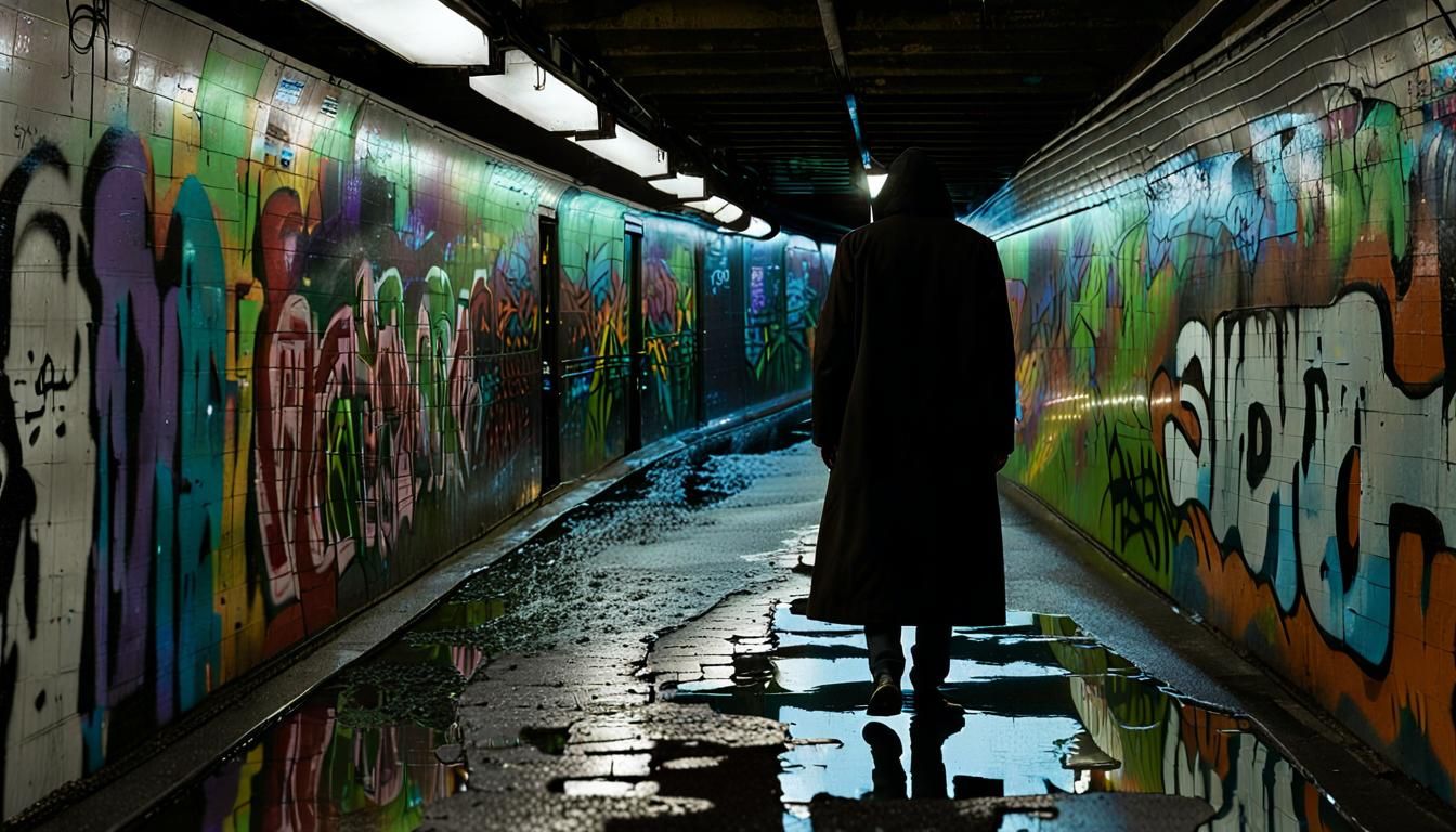 Subway Graffiti Art with Glowing Sound Waves