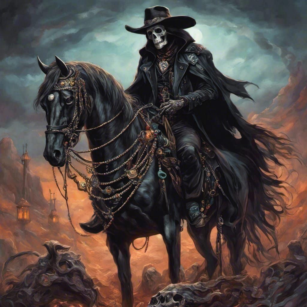 Lovecraftian Cowboy Grim Reaper in Desert Night