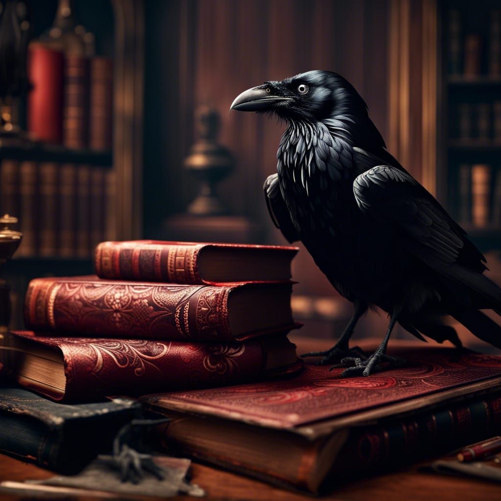 Raven on Poe Books: Dramatic Digital Painting