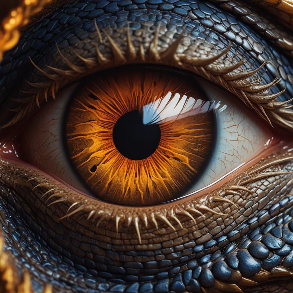 Close-up Dragon Eye in Golden Light