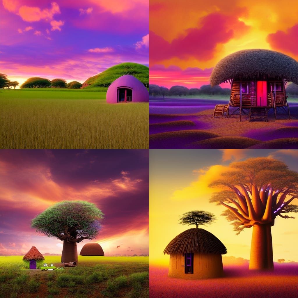 Madagascar Sunset: Straw Hut Under Baobab Trees