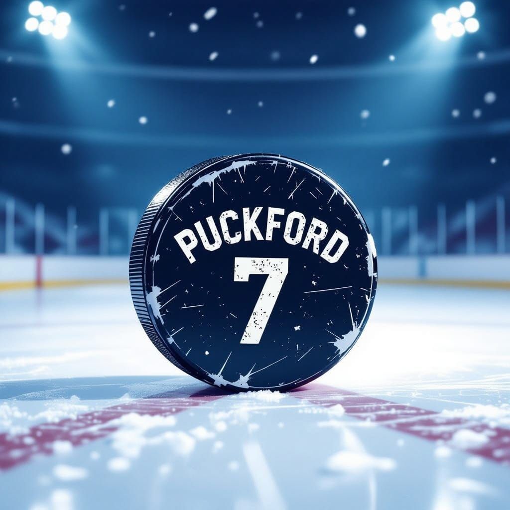 Vintage Ice Hockey Puck "Puckford 7" on Frozen Rink