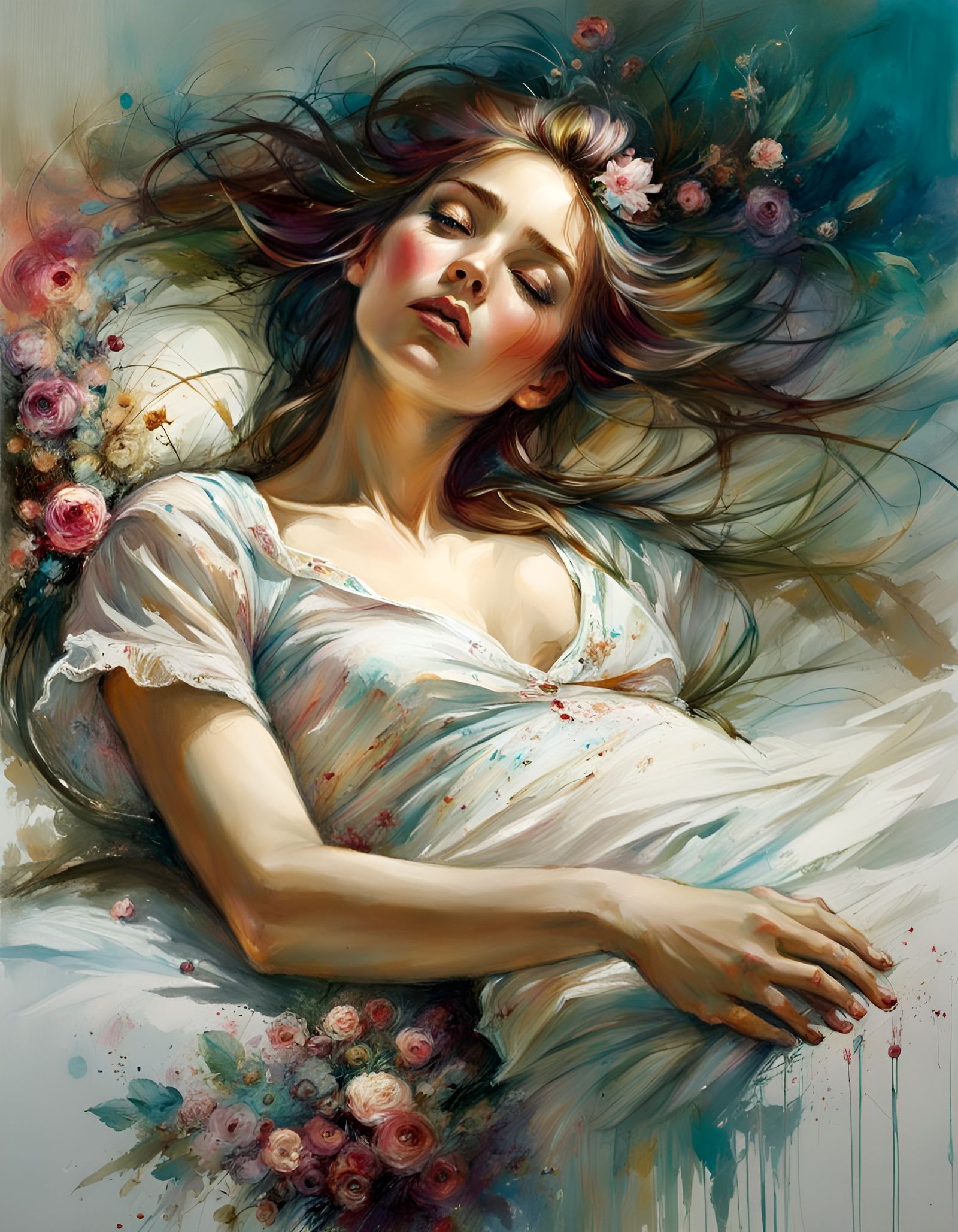 Girl Exploring Inner Thoughts in Mixed Media Style