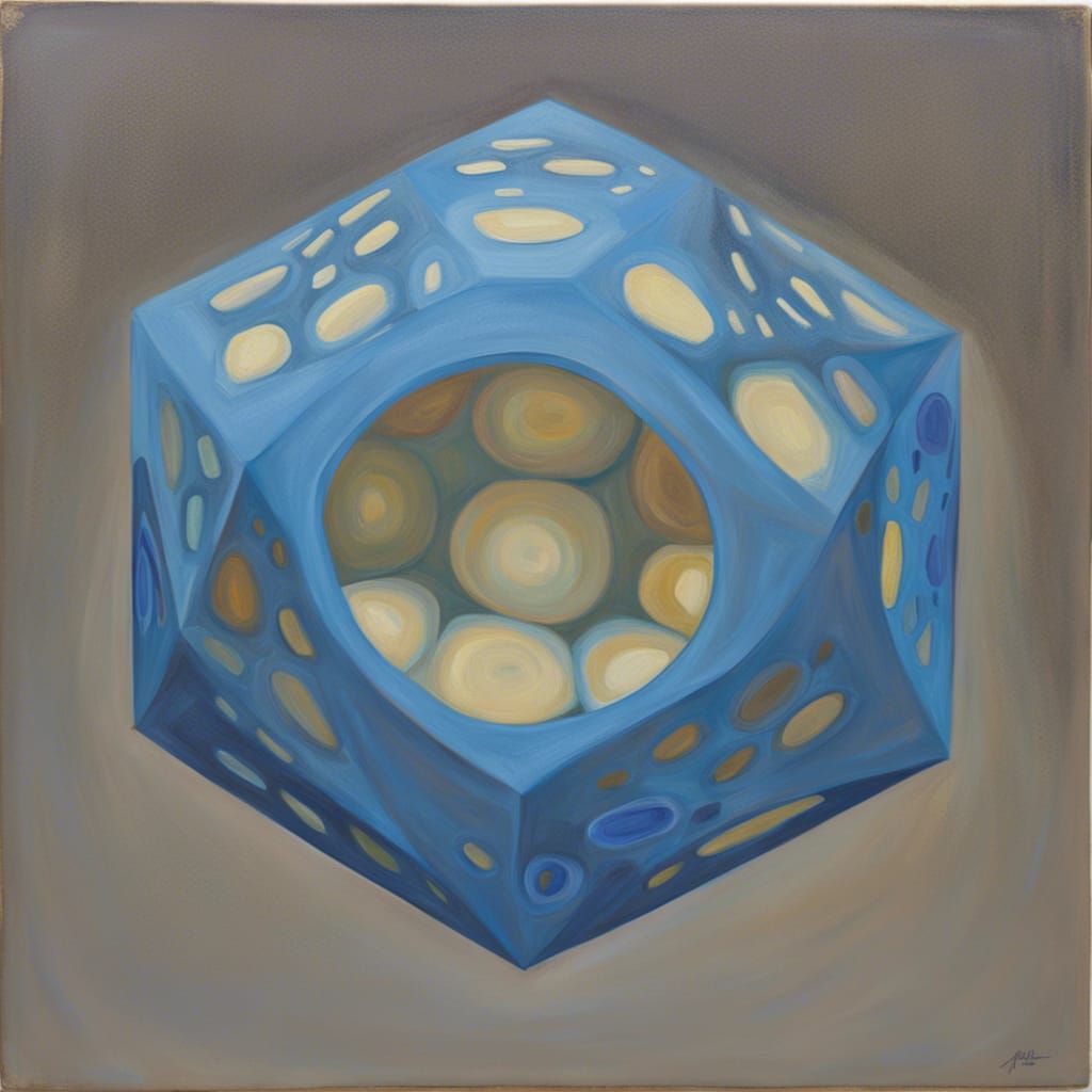 Cerulean Dodecahedron Oil Painting with Rounded Edges