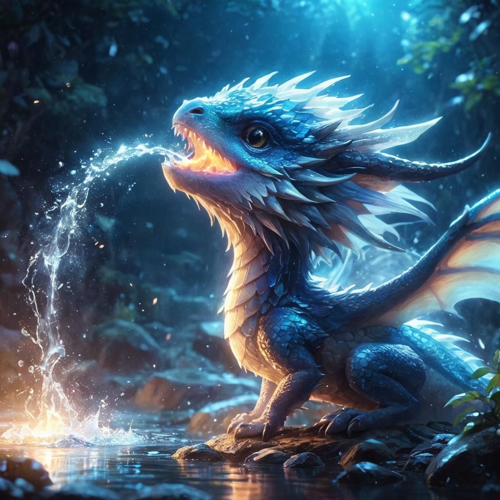 Luminescent Dragon Water Fountain: Anime 3D Render
