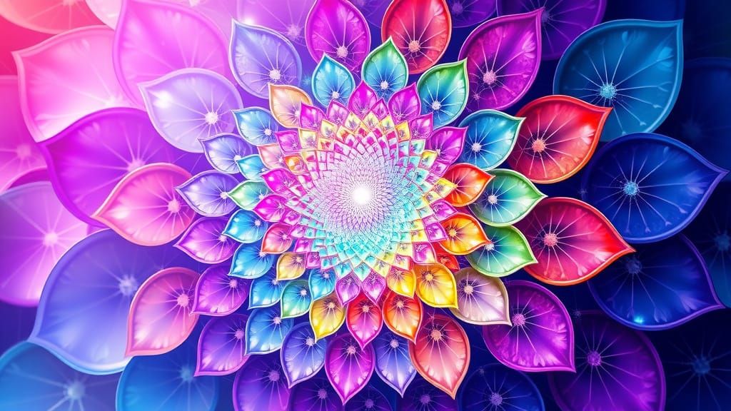 Fractal Rainbow Flowers Bloom in Pastel Mist
