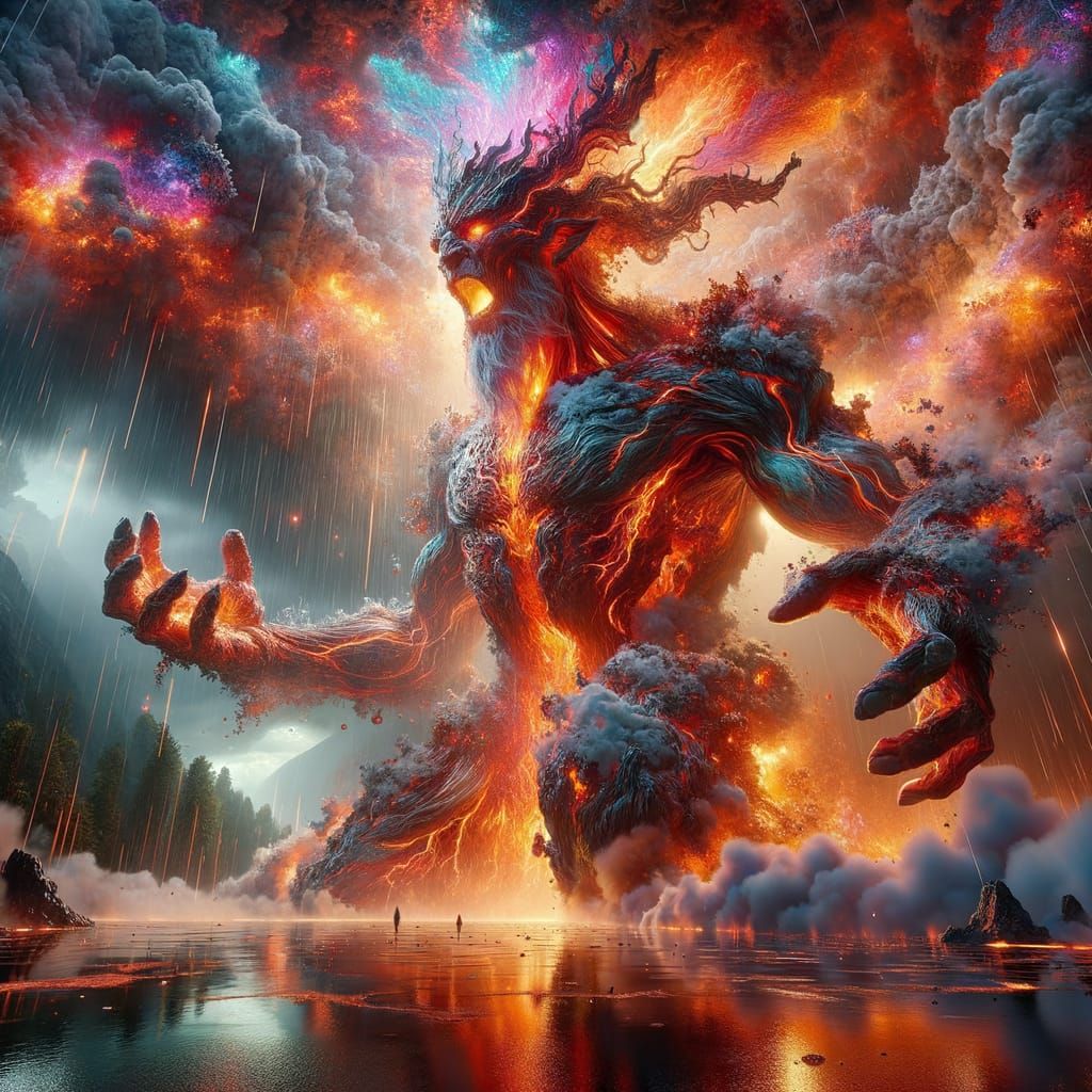 Majestic Elf-Dragon Giant with Kaleidoscopic Breath