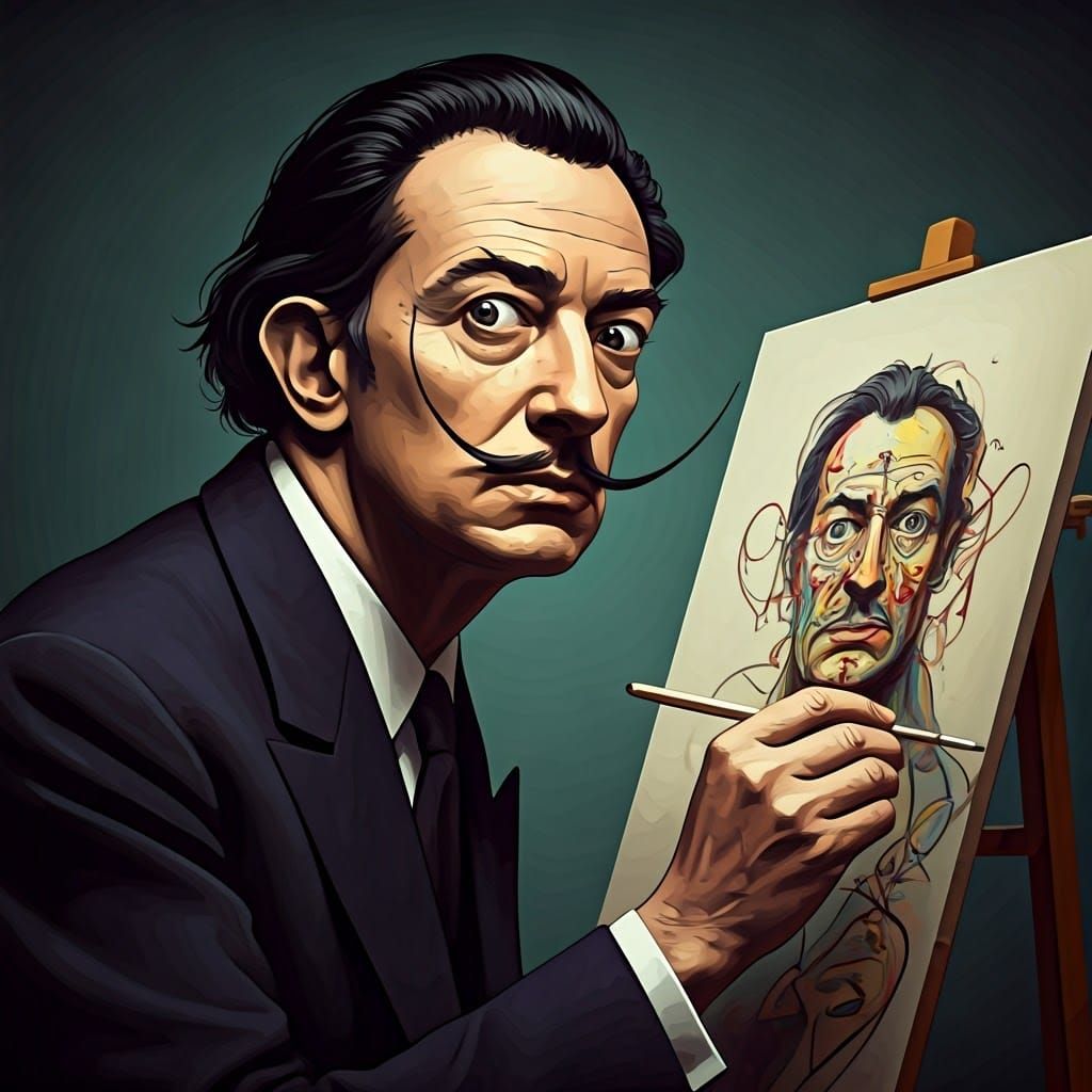 Dali Painting an Abstract Self-Portrait: Digital Illustratio...