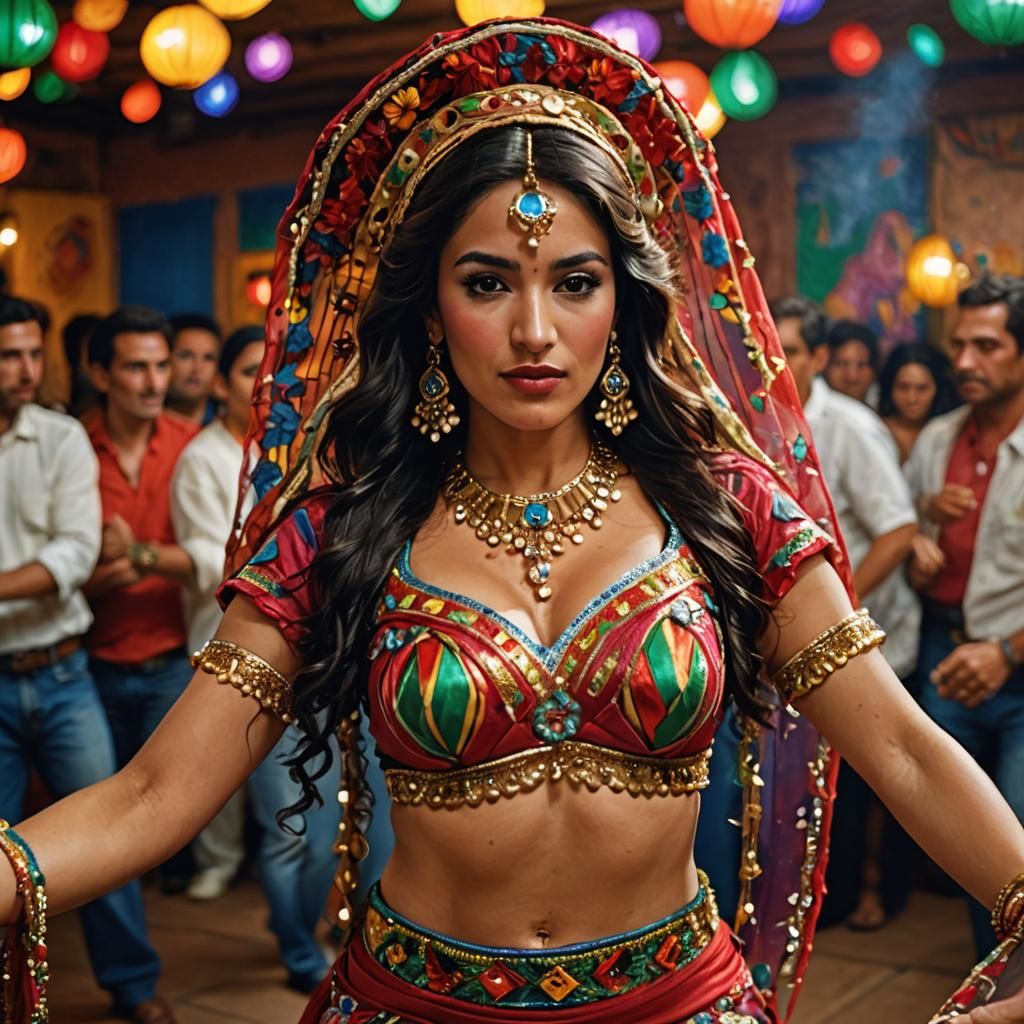 Mexican Belly Dancer Portrait in Traditional Clothing