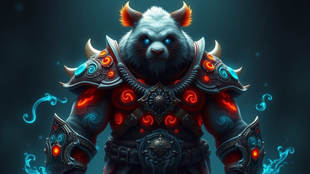 Cyberpunk-Inspired Pandaren Warrior in Majestic Armor