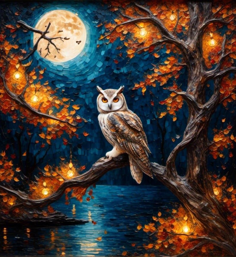 Autumn Owl in Neo-Impressionist Expressionist Style