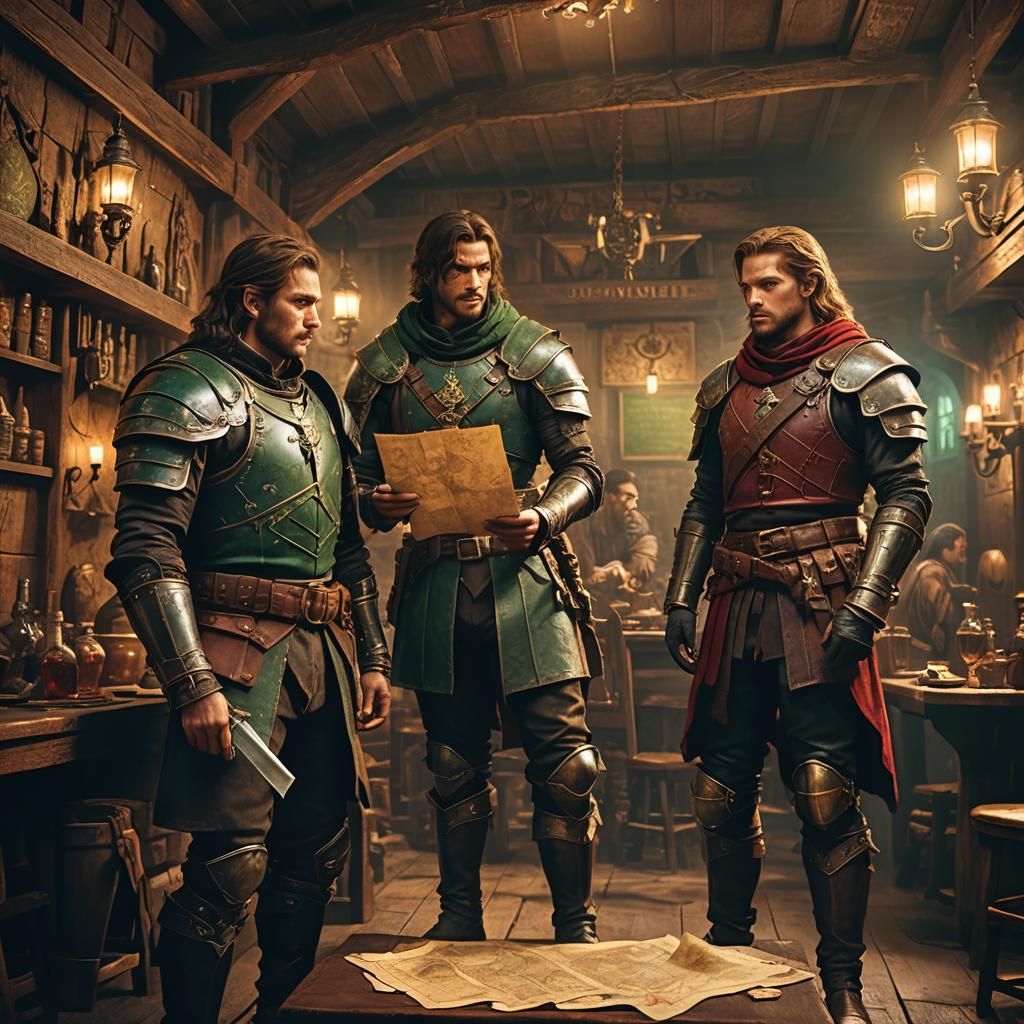 Bandits Discovering Treasure Map in Medieval Tavern
