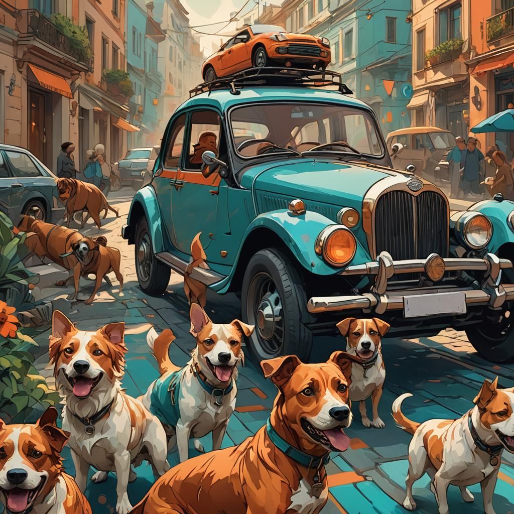 Dog Photobomb in Vibrant Art Nouveau Style